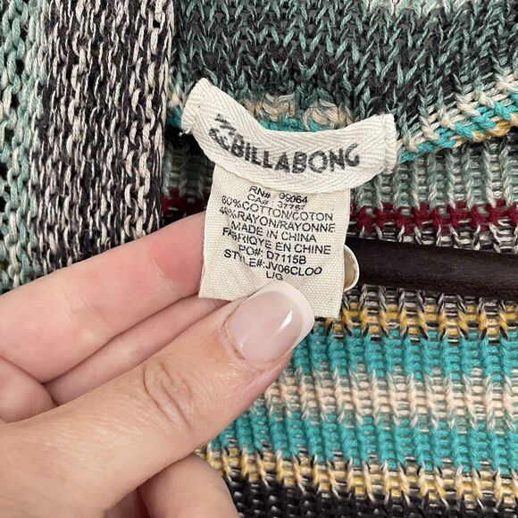 Billabong Womens Striped Open Front Duster Cardigan Size large Boho Beach Fringe - Picture 5 of 6